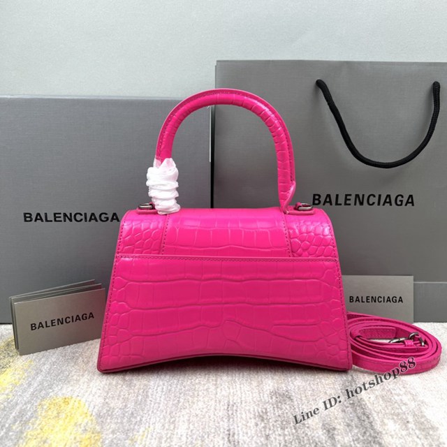 Balenciaga專櫃爆款玫紅鱷魚紋S號Hourglass沙漏包 巴黎世家頂級原單手提肩背包 款號：8895 fyj1227